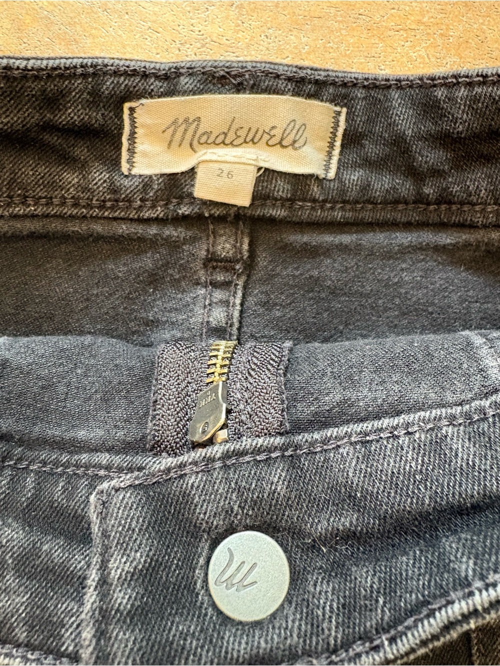 Madewell Black Denim Zip-Front Mini Skirt Size 26 Patch Pockets A-Line - Picture 4 of 6